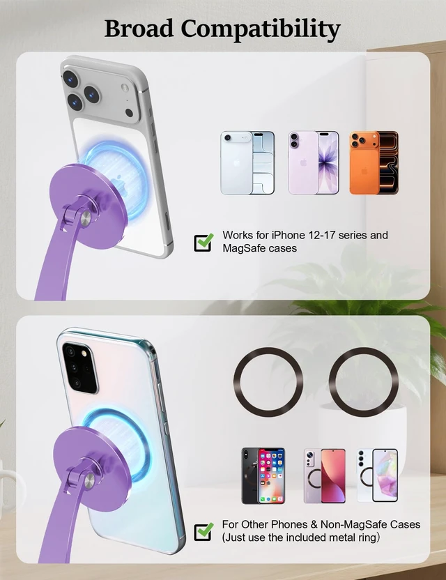 Alt view image 4 of 7 - Magnetic Phone Stand for Desk, 360° Rotating Phone Holder,Purple | 180° Adjustable MagSafe Phone Stand, Stable Aluminum Office Desk Stand, Fits iPhone 17 16 15 14 13 Pro Max & MagSafe Cases