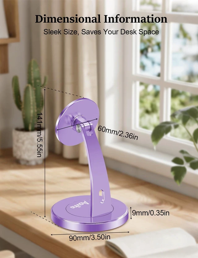 Alt view image 6 of 7 - Magnetic Phone Stand for Desk, 360° Rotating Phone Holder,Purple | 180° Adjustable MagSafe Phone Stand, Stable Aluminum Office Desk Stand, Fits iPhone 17 16 15 14 13 Pro Max & MagSafe Cases