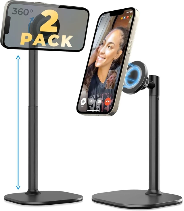 Main image of MagStand Magnetic Phone Stand for Desk, MagSafe Tripod, iPhone 17 | 9-13" Adjustable, Weighted Base, Strong Magnet Hold, iPhone Holder for Video Calls, 2 Steel Rings, Fits any iPhone or Android