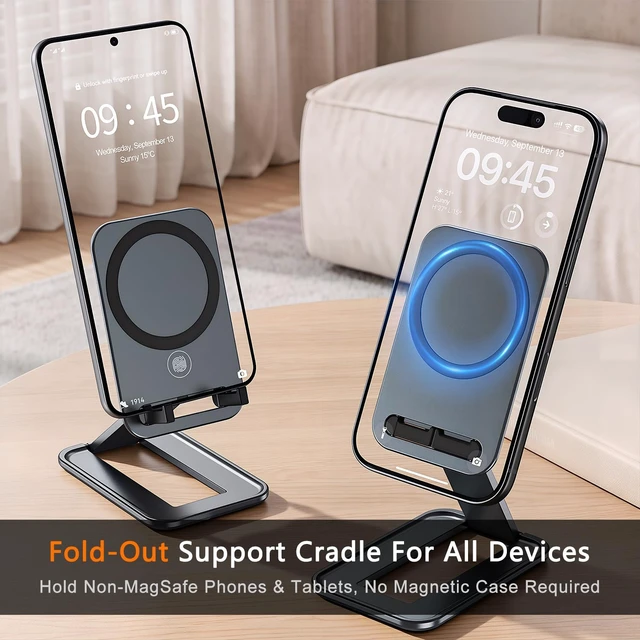 Alt view image 3 of 7 - Ultra-Slim Magnetic Phone Holder Stand for Desk, Builtin Mirror | Pocket-Size, N55 MagSafe iPhone 17 18 Pro Max Duo Compatible, Aluminum Portable Phone Holder Tablet Mount for Office Travel