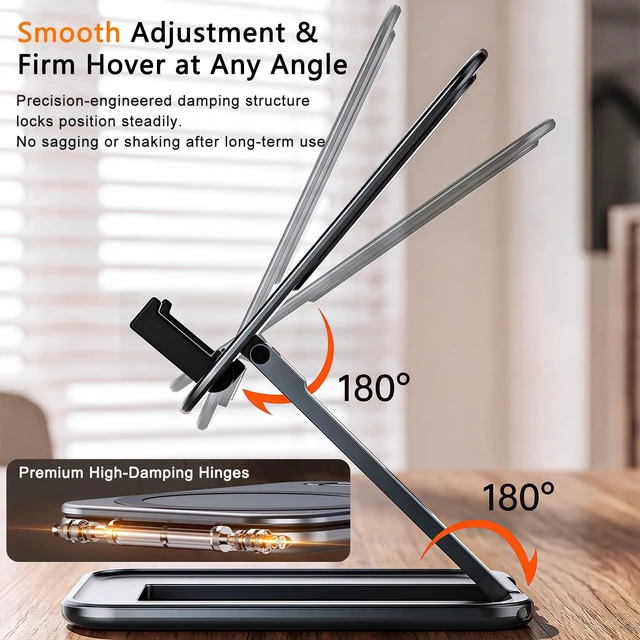 Alt view image 5 of 7 - Ultra-Slim Magnetic Phone Holder Stand for Desk, Builtin Mirror | Pocket-Size, N55 MagSafe iPhone 17 18 Pro Max Duo Compatible, Aluminum Portable Phone Holder Tablet Mount for Office Travel