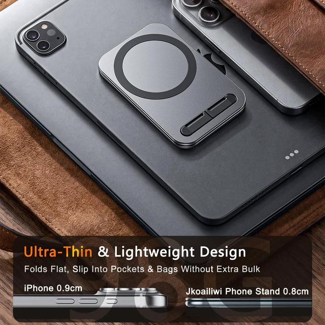 Alt view image 6 of 7 - Ultra-Slim Magnetic Phone Holder Stand for Desk, Builtin Mirror | Pocket-Size, N55 MagSafe iPhone 17 18 Pro Max Duo Compatible, Aluminum Portable Phone Holder Tablet Mount for Office Travel