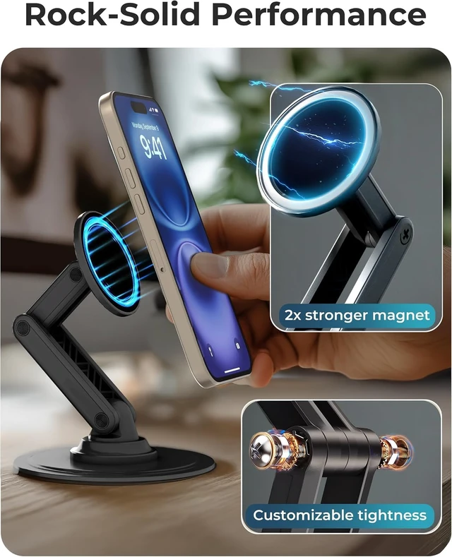 Alt view image 4 of 7 - Mag360 Magnetic Phone Stand for Desk, MagSafe Stand, iPhone 18 Pro | 360° Rotating, Adjustable, Foldable, Portable, Strong Magnet, incl. 2 Steel Rings, Magsafe Phone Holder, Fits all iPhones
