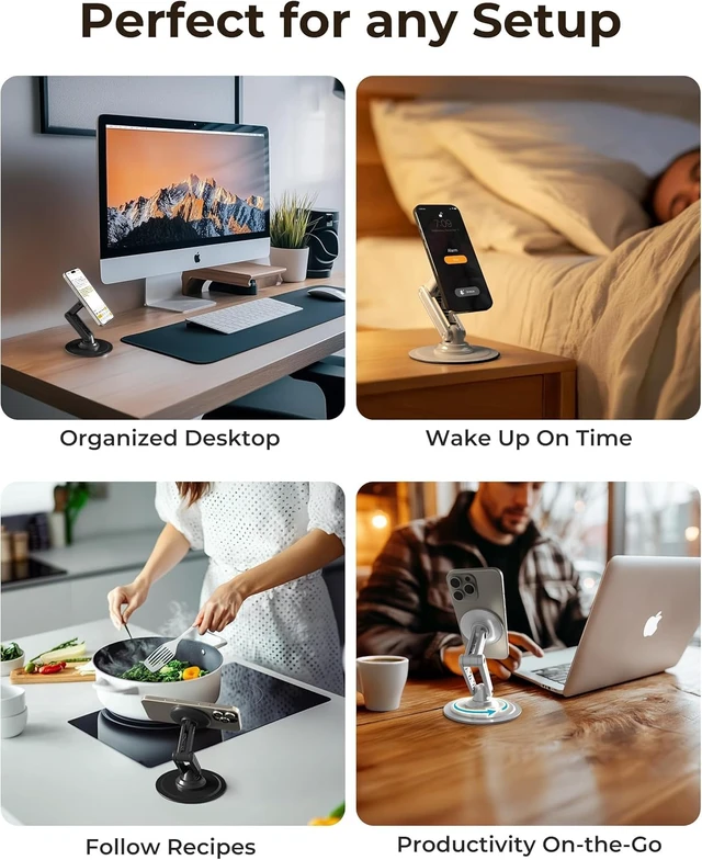Alt view image 5 of 7 - Mag360 Magnetic Phone Stand for Desk, MagSafe Stand, iPhone 18 Pro | 360° Rotating, Adjustable, Foldable, Portable, Strong Magnet, incl. 2 Steel Rings, Magsafe Phone Holder, Fits all iPhones