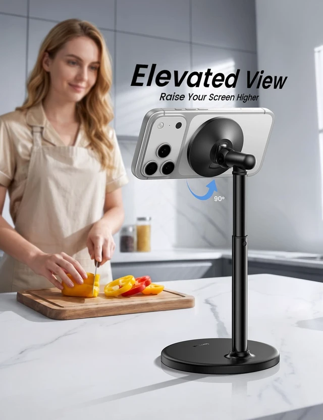 Alt view image 5 of 7 - Magnetic Phone Stand for Desk, Height Adjustable Holder for iPhone | Strong Magnetic Hold, for MagSafe, Angle & Height Adjustment, Weighted Base, for iPhone Duo 18 17 16 15 14 13 12 Pro Max