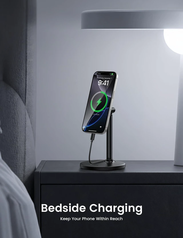 Alt view image 4 of 7 - Magnetic Phone Stand for Desk, Height Adjustable Holder for iPhone | Strong Magnetic Hold, for MagSafe, Angle & Height Adjustment, Weighted Base, for iPhone Duo 18 17 16 15 14 13 12 Pro Max