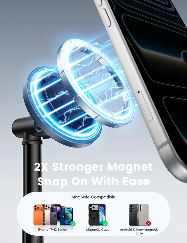 Alt view image 3 of 7 - Magnetic Phone Stand for Desk, Height Adjustable Holder for iPhone | Strong Magnetic Hold, for MagSafe, Angle & Height Adjustment, Weighted Base, for iPhone Duo 18 17 16 15 14 13 12 Pro Max