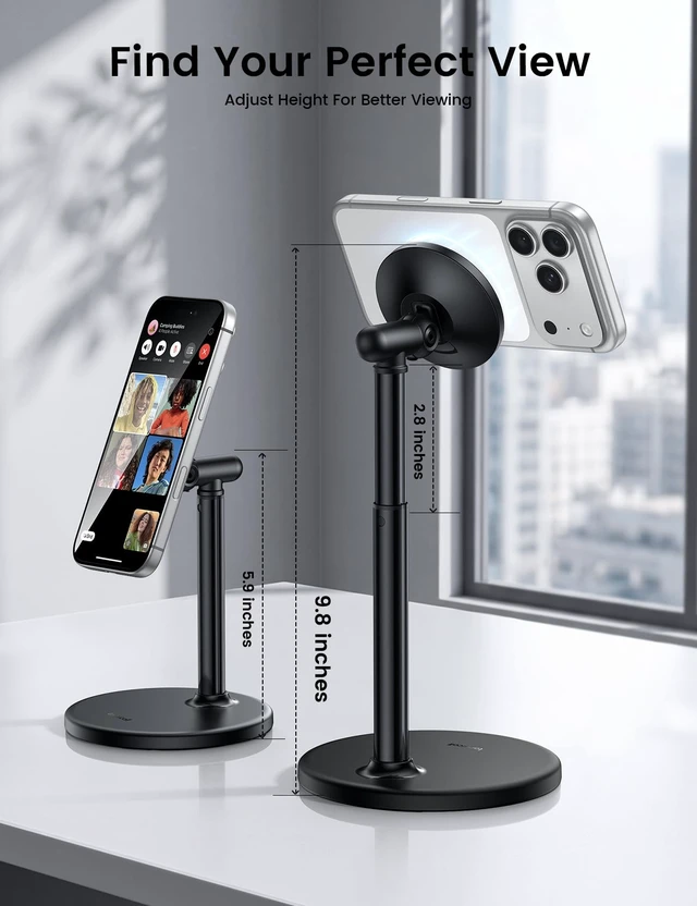 Alt view image 2 of 7 - Magnetic Phone Stand for Desk, Height Adjustable Holder for iPhone | Strong Magnetic Hold, for MagSafe, Angle & Height Adjustment, Weighted Base, for iPhone Duo 18 17 16 15 14 13 12 Pro Max