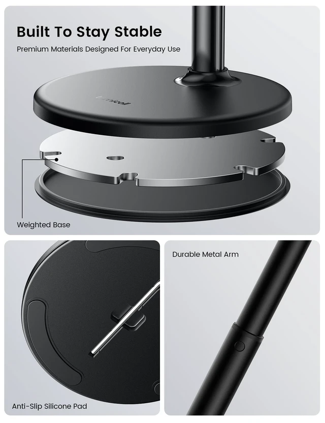Alt view image 6 of 7 - Magnetic Phone Stand for Desk, Height Adjustable Holder for iPhone | Strong Magnetic Hold, for MagSafe, Angle & Height Adjustment, Weighted Base, for iPhone Duo 18 17 16 15 14 13 12 Pro Max