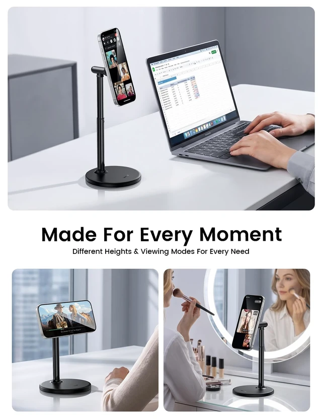 Alt view image 7 of 7 - Magnetic Phone Stand for Desk, Height Adjustable Holder for iPhone | Strong Magnetic Hold, for MagSafe, Angle & Height Adjustment, Weighted Base, for iPhone Duo 18 17 16 15 14 13 12 Pro Max