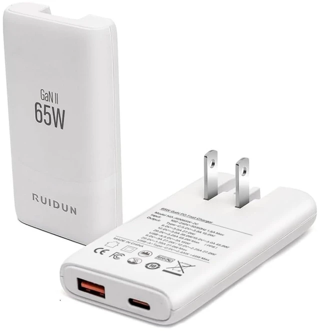 Main image of 65W Flat GaN USB C Charger,Dual-Port Fast Wall Charger,PD 3.0 & QC 4.0,Foldable Plug for MacBook Pro/Air, iPhone 15, iPad Pro, Galaxy S24, Steam Deck & More (White)