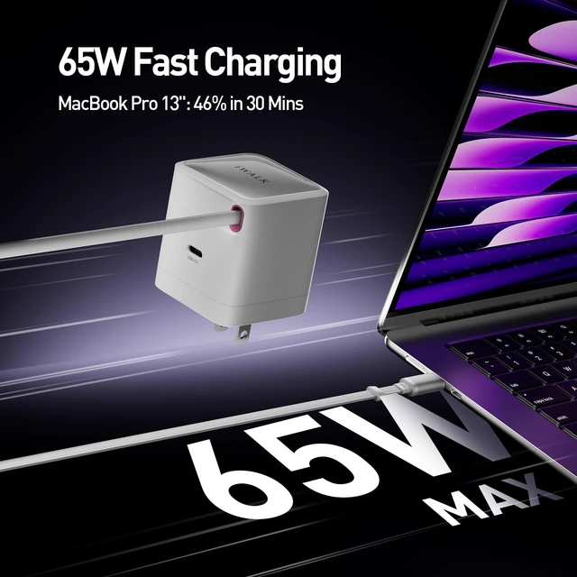 Alt view image 3 of 7 - 65W GaN Charger with Built-in Retractable USB-C Cable, 2 Devices Mini Travel Fast Charging Foldable Wall Charger for MacBook Pro, iPad Pro, Airpods, iPhone 16/15 Pro Max, Galaxy S25/S24 And More