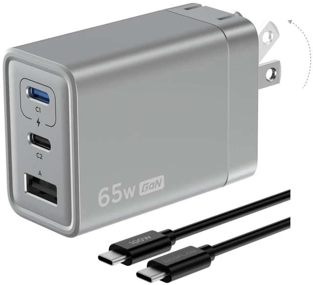 Main image of USB C Charger, Rapid 65W GaN Type C Charging Block with Foldable Plug, Fast Wall Charger Compatible with iPhone 15/14/13, Galaxy, Pixel 4, iPad, AirPods, Apple Watch (USBC Cable Included)