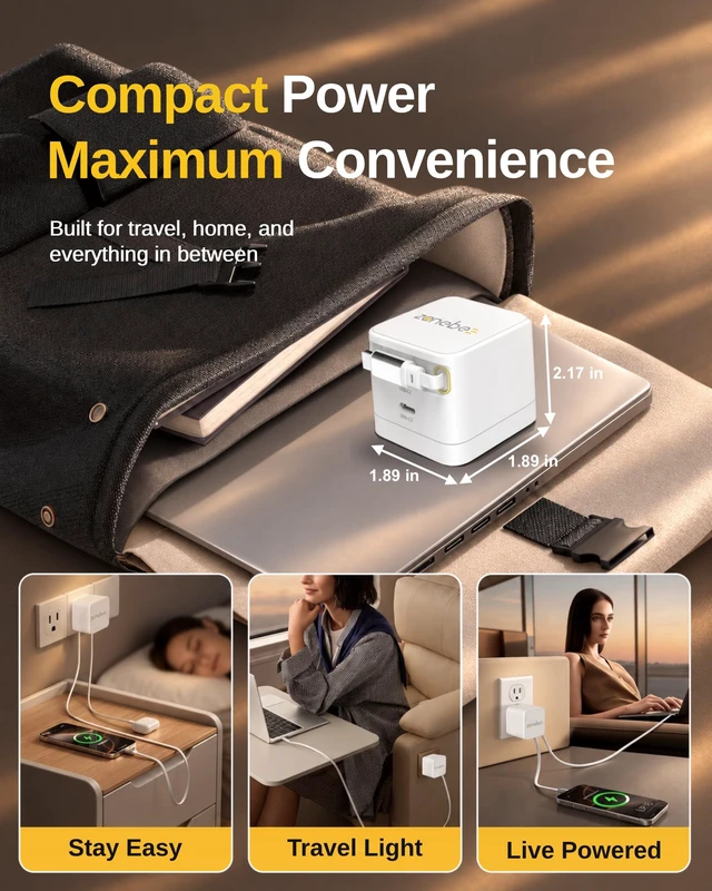 Alt view image 5 of 7 - 65W GaN Retractable USB C Fast Charger Wall Plug with Dual USB-C Ports | Built-in 2.3ft cable, foldable plug for MacBook Air/Pro, iPad, iPhone 17/16, Galaxy S25/S24, Pixel 10 & Laptops