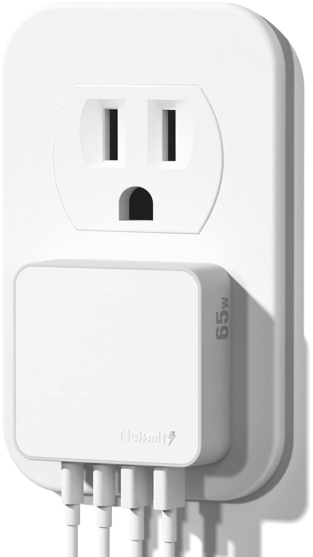 Main image of Flat USB Wall Charger, 65W GaN Fast Charging USB C Charger Block, Dual USB Ports Wall Plug Power Adapter for iPhone 15 Pro Max/iPad Pro and More, White