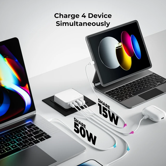 Alt view image 2 of 7 - Flat USB Wall Charger, 65W GaN Fast Charging USB C Charger Block, Dual USB Ports Wall Plug Power Adapter for iPhone 15 Pro Max/iPad Pro and More, White