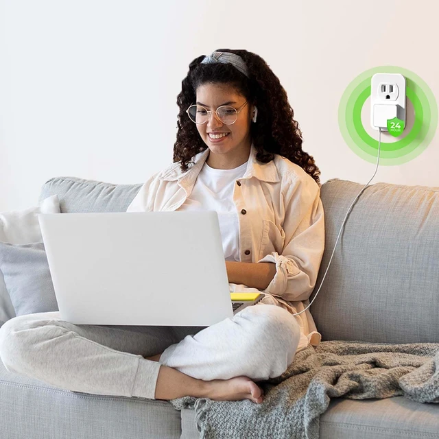 Alt view image 5 of 7 - Flat USB Wall Charger, 65W GaN Fast Charging USB C Charger Block, Dual USB Ports Wall Plug Power Adapter for iPhone 15 Pro Max/iPad Pro and More, White