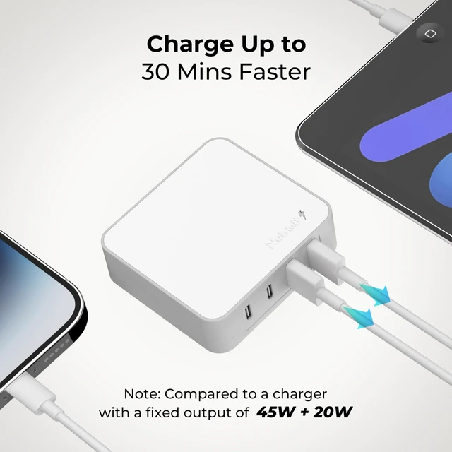 Alt view image 4 of 7 - Flat USB Wall Charger, 65W GaN Fast Charging USB C Charger Block, Dual USB Ports Wall Plug Power Adapter for iPhone 15 Pro Max/iPad Pro and More, White