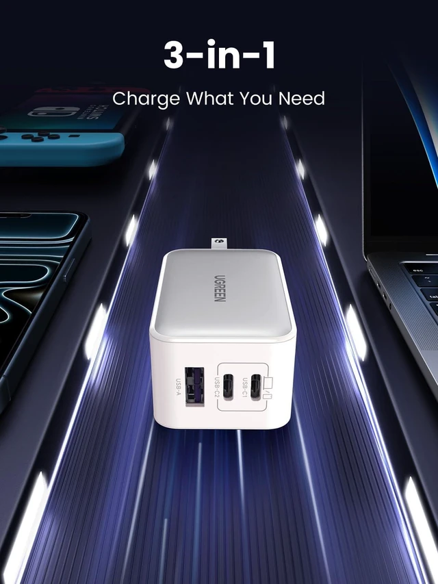 Alt view image 3 of 7 - Nexode 65W USB C Charger Block, 3-Port Wall Charger Fast Charging | GaN II Chip, 3 in 1, Compact Size with Foldable Plug, for iPhone 18/17, Galaxy S26/S25, Pixel, MacBook, Dell XPS, iPad, White