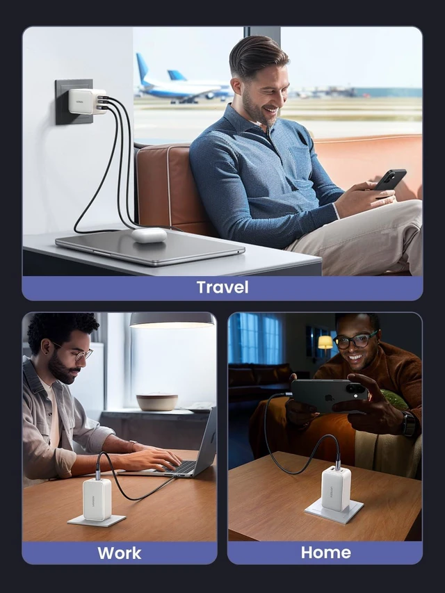 Alt view image 6 of 7 - Nexode 65W USB C Charger Block, 3-Port Wall Charger Fast Charging | GaN II Chip, 3 in 1, Compact Size with Foldable Plug, for iPhone 18/17, Galaxy S26/S25, Pixel, MacBook, Dell XPS, iPad, White