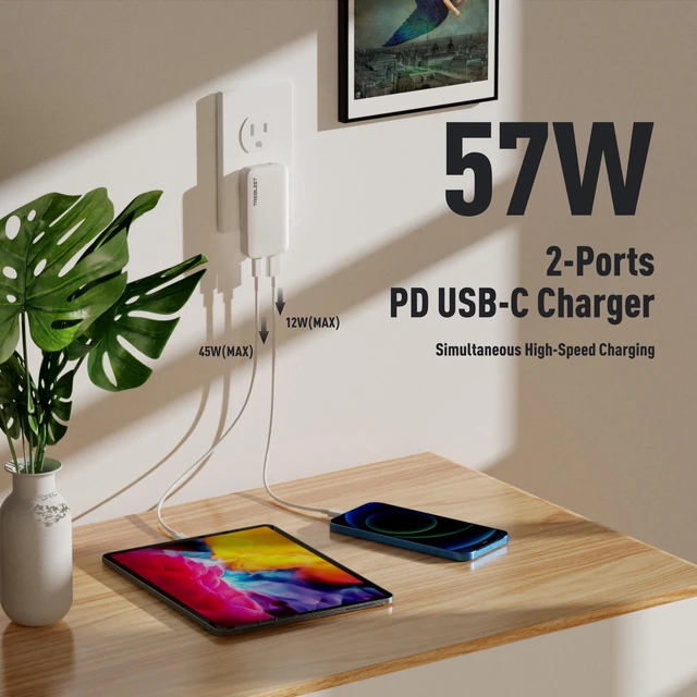 Alt view image 4 of 6 - Ultra Thin 65W USB C Charger, Foldable for Travel, Flat Dual Port with PD 3.0 & GaN Tech for Laptops, MacBook, iPad Pro, iPhone 13/13 Pro, iPad Pro,S22, Galaxy Book, LG Gram, XPS, Pixel