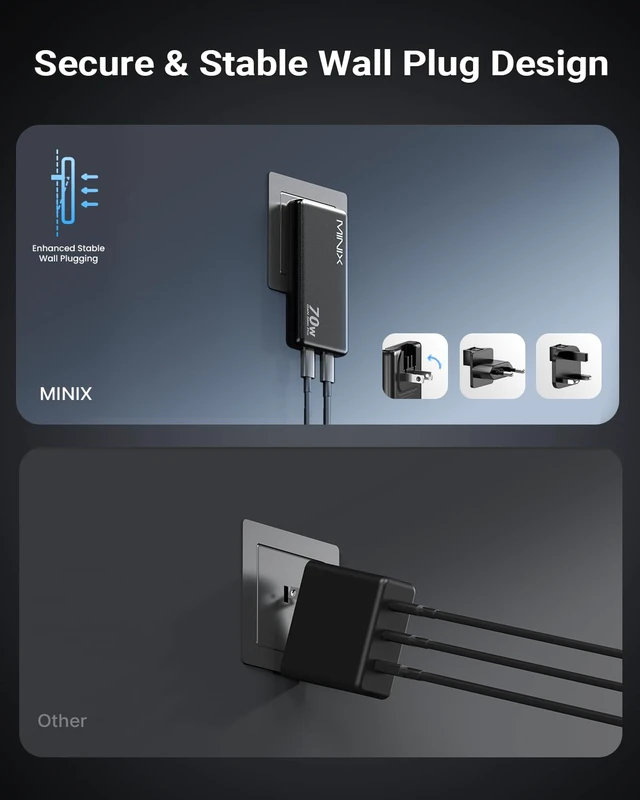 Alt view image 4 of 7 - 70W Flat USB C Wall Charger, Slim Foldable Dual Type C, US/EU/UK Plug | GaN PPS Fast Charging Block for iPhone 18 17 16 15 Pro Max, MacBook Air, iPad Pro, Galaxy S25 S24, Pixel 10, Steam Deck