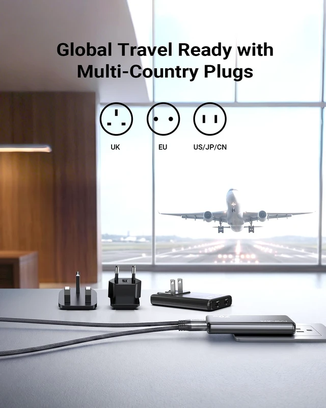 Alt view image 7 of 7 - 70W Flat USB C Wall Charger, Slim Foldable Dual Type C, US/EU/UK Plug | GaN PPS Fast Charging Block for iPhone 18 17 16 15 Pro Max, MacBook Air, iPad Pro, Galaxy S25 S24, Pixel 10, Steam Deck