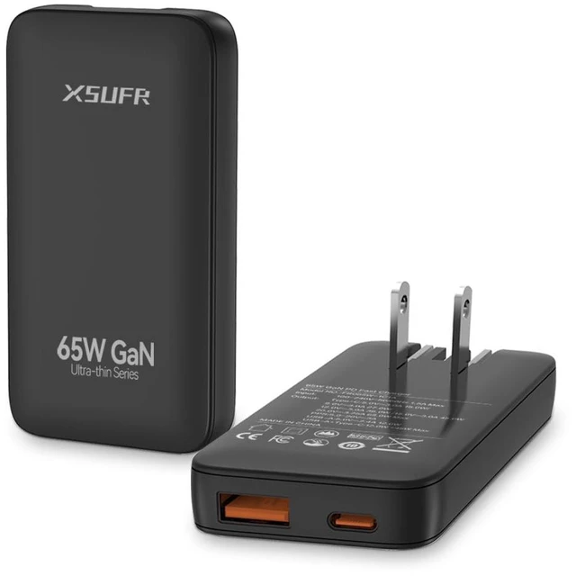 Main image of 65W Flat USB c Wall Charger,Folding Travel Dual Port USB Wall Charger, for Laptops, Tablets, Phones, Black (Black-New)