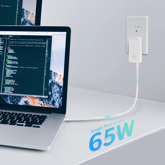 Alt view image 3 of 7 - 65W GaN USB C Charger,2 Port Flat USB Wall Charger,flodable Plug for Travel, with PD3.0&PPS for MacBook,Laptops,Tablets,for iPhone,iPad Pro,S22,XPS