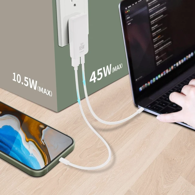 Alt view image 4 of 7 - 65W GaN USB C Charger,2 Port Flat USB Wall Charger,flodable Plug for Travel, with PD3.0&PPS for MacBook,Laptops,Tablets,for iPhone,iPad Pro,S22,XPS