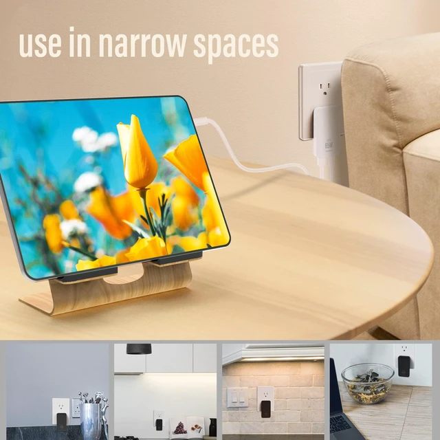 Alt view image 6 of 7 - 65W GaN USB C Charger,2 Port Flat USB Wall Charger,flodable Plug for Travel, with PD3.0&PPS for MacBook,Laptops,Tablets,for iPhone,iPad Pro,S22,XPS