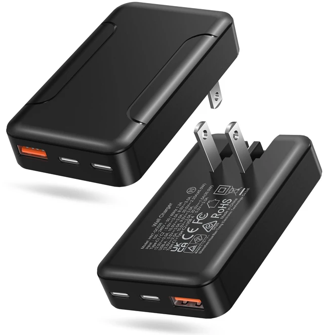 Main image of 2 Pack Slim Flat USB C Wall Charger, 60W Multiport Dual USB-C & USB-A Wall Power Adapter with Foldable Plug Outlet 45W Super Fast Type C Charging Block for Galaxy S26 Ultra S25 A16 A17 A37 A56 iPhone