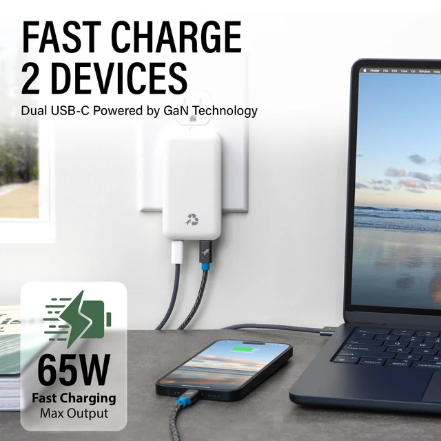 Alt view image 2 of 7 - WALLY Ultra Flat USB C Wall Charger, 65W Charging, Foldable Adapter | Travel Ready Fast Charging Block, Compatible with iPhone 18/17/16/15/14/13 Duo Pro Max Plus Air, Samsung, Macbook, AirPods