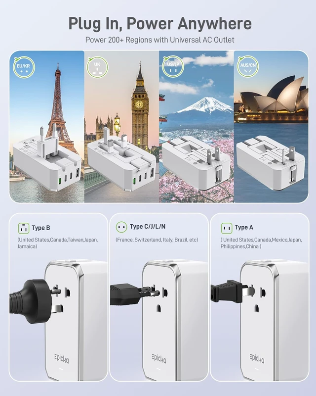 Alt view image 4 of 7 - Air 65W Universal Travel Adapter PD&QC with 1AC/3USB-C/1USB-A | Slim & Compact Size Plug Adapter For US EU UK AU, Supports Fast Charging for Multi-Device, Not A Voltage Converter