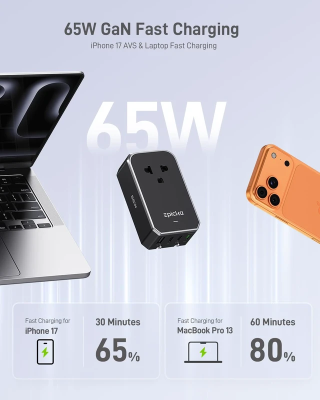 Alt view image 2 of 7 - Air 65W Universal Travel Adapter PD&QC with 1AC/3USB-C/1USB-A | Slim & Compact Size Plug Adapter For US EU UK AU, Supports Fast Charging for Multi-Device, Not A Voltage Converter