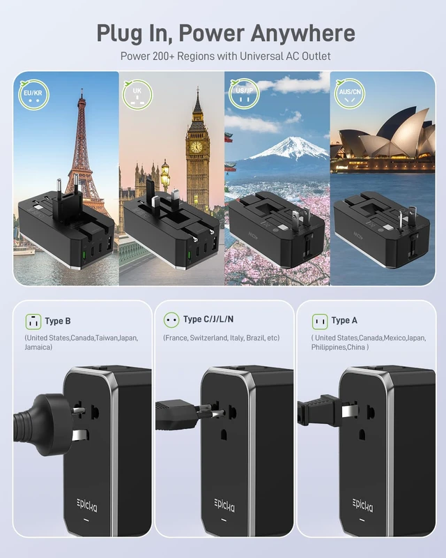 Alt view image 4 of 7 - Air 65W Universal Travel Adapter PD&QC with 1AC/3USB-C/1USB-A | Slim & Compact Size Plug Adapter For US EU UK AU, Supports Fast Charging for Multi-Device, Not A Voltage Converter