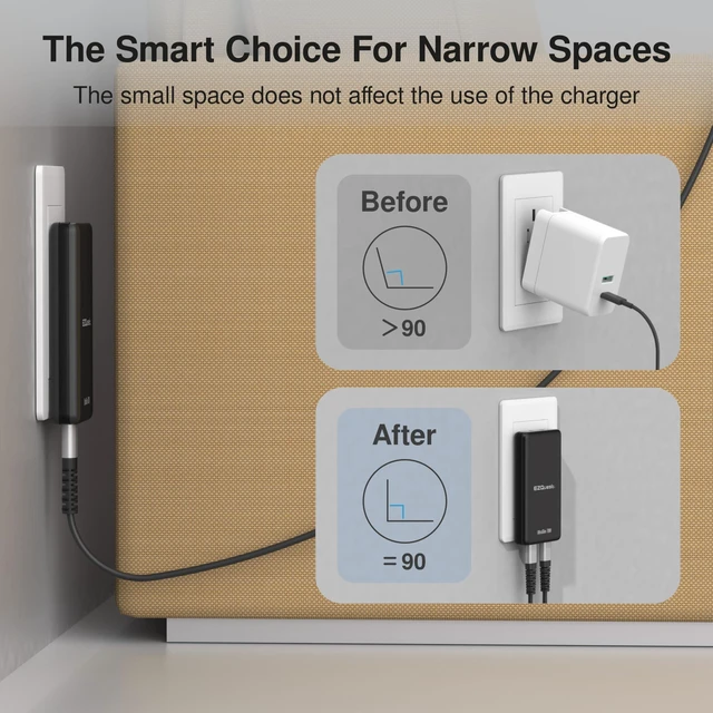 Alt view image 2 of 7 - UltraSlim 70W GaN II Dual USB-C PD Wall Charger - Compact Flat Plug Adapter with Foldable Design, Intelligent Power Allocation & Fast Charging for Laptops & Phones - Black