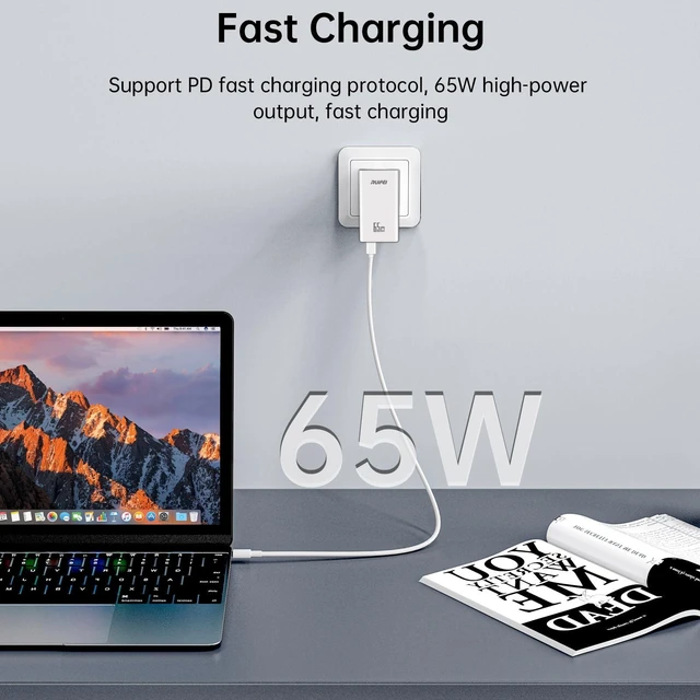 Alt view image 3 of 7 - 65W Flat USB C Wall Charger Block,3-Port Ultra Slim GaN Fast Adapter | 0.59in Ultra-Thin,Super Fast Charging 2.0,65W GaN Charger,Foldable Plug for MacBook Air, iPad Pro, iPhone17 Series, Galaxy