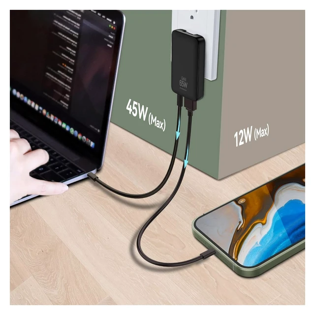 Alt view image 3 of 7 - 65W GaN USB C Ultra Slim Charger Block, 2-Port Compact Foldable Fast Charger Power Adapter for iPhone 17/16/15 Series, Galaxy S25/S24, Pixel 10/9, MacBook Pro/Air, iPad Pro 2026 New