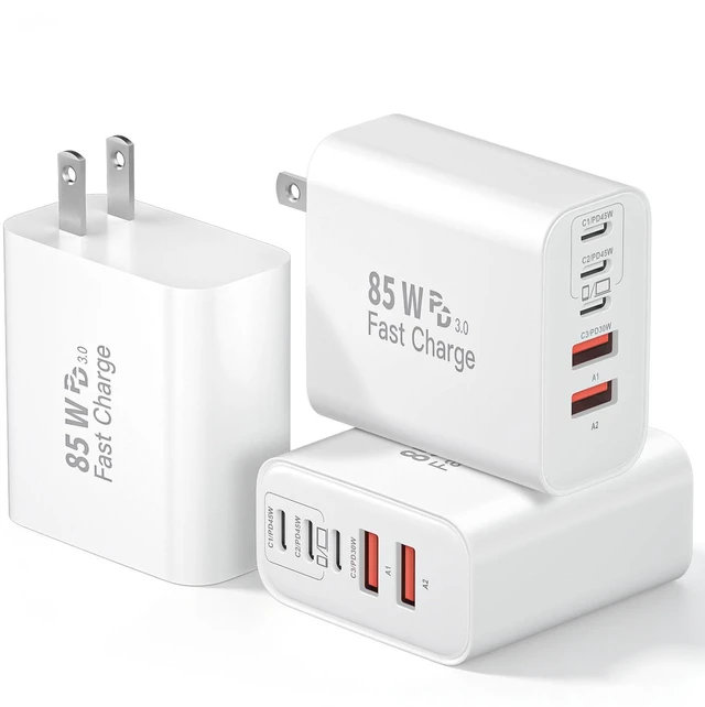 Main image of 85W iPhone Charger Fast Charging 3 Pack Apple Multiport USB C Charger Block | GaN 85W USB iPhone Fast Charging Power Adapter&Wall Plug for iPhone Duo/18 Pro/17/16/15/14/13/12/11/XS,Galaxy S26/S25