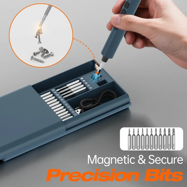 Alt view image 3 of 7 - Mini Electric Screwdriver Set with Sliding Storage Case, 75-in-1 Kit (71 Precision Bits), USB-C Rechargeable Cordless Screwdriver 200 RPM, 0.150.35 N·m Torque, 1/4" Hex, 3-LED Light