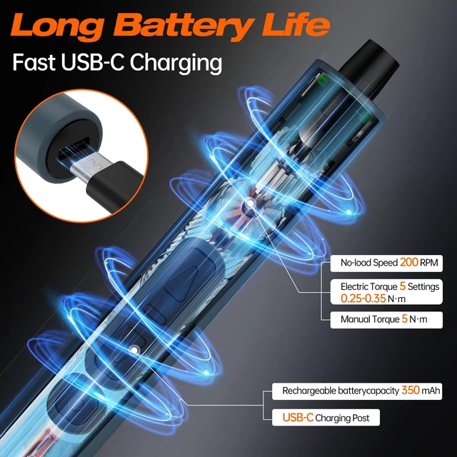 Alt view image 4 of 7 - Mini Electric Screwdriver Set with Sliding Storage Case, 75-in-1 Kit (71 Precision Bits), USB-C Rechargeable Cordless Screwdriver 200 RPM, 0.150.35 N·m Torque, 1/4" Hex, 3-LED Light