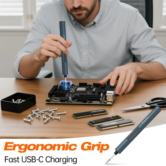Alt view image 5 of 7 - Mini Electric Screwdriver Set with Sliding Storage Case, 75-in-1 Kit (71 Precision Bits), USB-C Rechargeable Cordless Screwdriver 200 RPM, 0.150.35 N·m Torque, 1/4" Hex, 3-LED Light