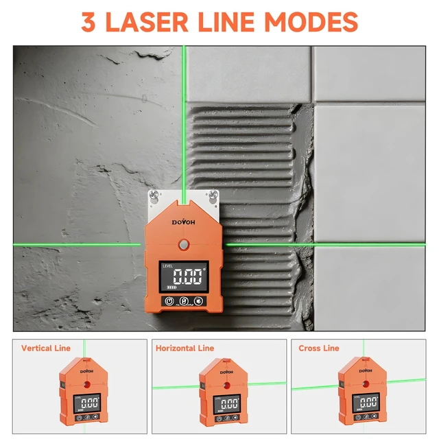 Alt view image 2 of 7 - 3-in-1 Digital Angle Finder with Laser, Digital Angle Gauge, WG-3L | 3 Green Beams, Magnetic, Rechargeable Inclinometer, Digital Level with Laser, For Woodwork, Hanging Picture, Saw, Carpentry