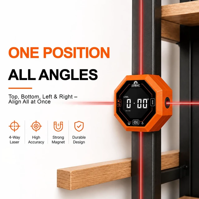 Alt view image 2 of 7 - Digital Angle Finder with Laser, 4-Laser Octagonal Magnetic Angle Gauge | Digital Level with Laser, Magnetic Laser Level, Digital Angle Finder with Laser for Woodworking Table Saw Miter DIY Backlight
