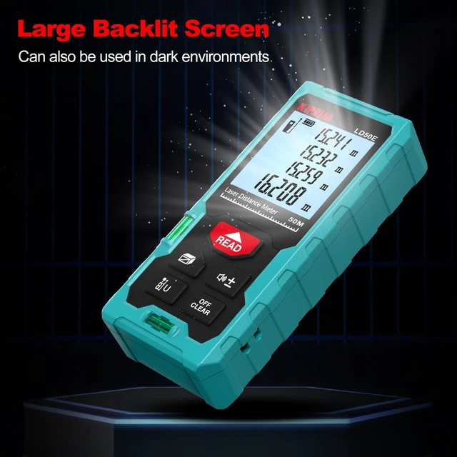 Alt view image 6 of 7 - LD50E Laser Distance Measure,165ft/50M,Backlit LCD,Ft/M/in Switch | Highaccuracy compact laser measuring tool equipped with large backlit LCD.Supports ft/m/in unit switching and bubble level.