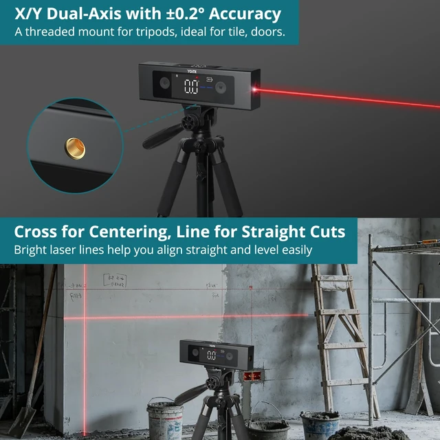 Alt view image 3 of 7 - Dual Axis Digital Inclinometer with Dual Laser & Dual Display | Magnetic digital angle finder with aluminum housing, tripod-ready mount and X/Y axis measurement for alignment