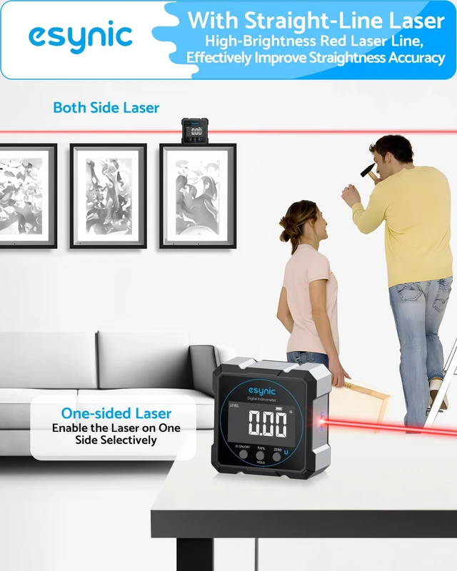 Alt view image 6 of 7 - IP54 Waterproof Digital Angle Finder with Laser-Portable Level Box-Type-C Rechargeable 4-Side Magnetic Angle Gauge-Backlit LCD-for Woodworking/Construction/Carpenters (Laser Level: Class II)
