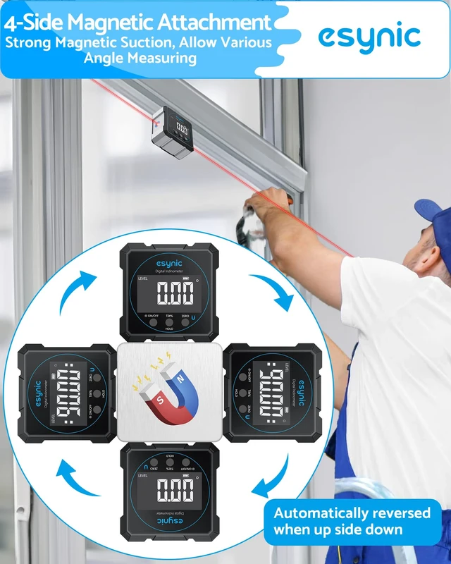 Alt view image 5 of 7 - IP54 Waterproof Digital Angle Finder with Laser-Portable Level Box-Type-C Rechargeable 4-Side Magnetic Angle Gauge-Backlit LCD-for Woodworking/Construction/Carpenters (Laser Level: Class II)