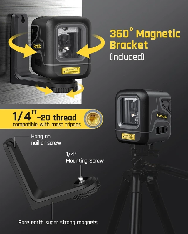 Alt view image 7 of 7 - D2 Pocket Green Laser Level for Picture Hanging and Home DIY | 100 ft Self-Leveling Cross Line, Type-C Rechargeable, Rotatable 360 Degree, Pulse Mode, Magnetic Bracket, Carrying Pouch